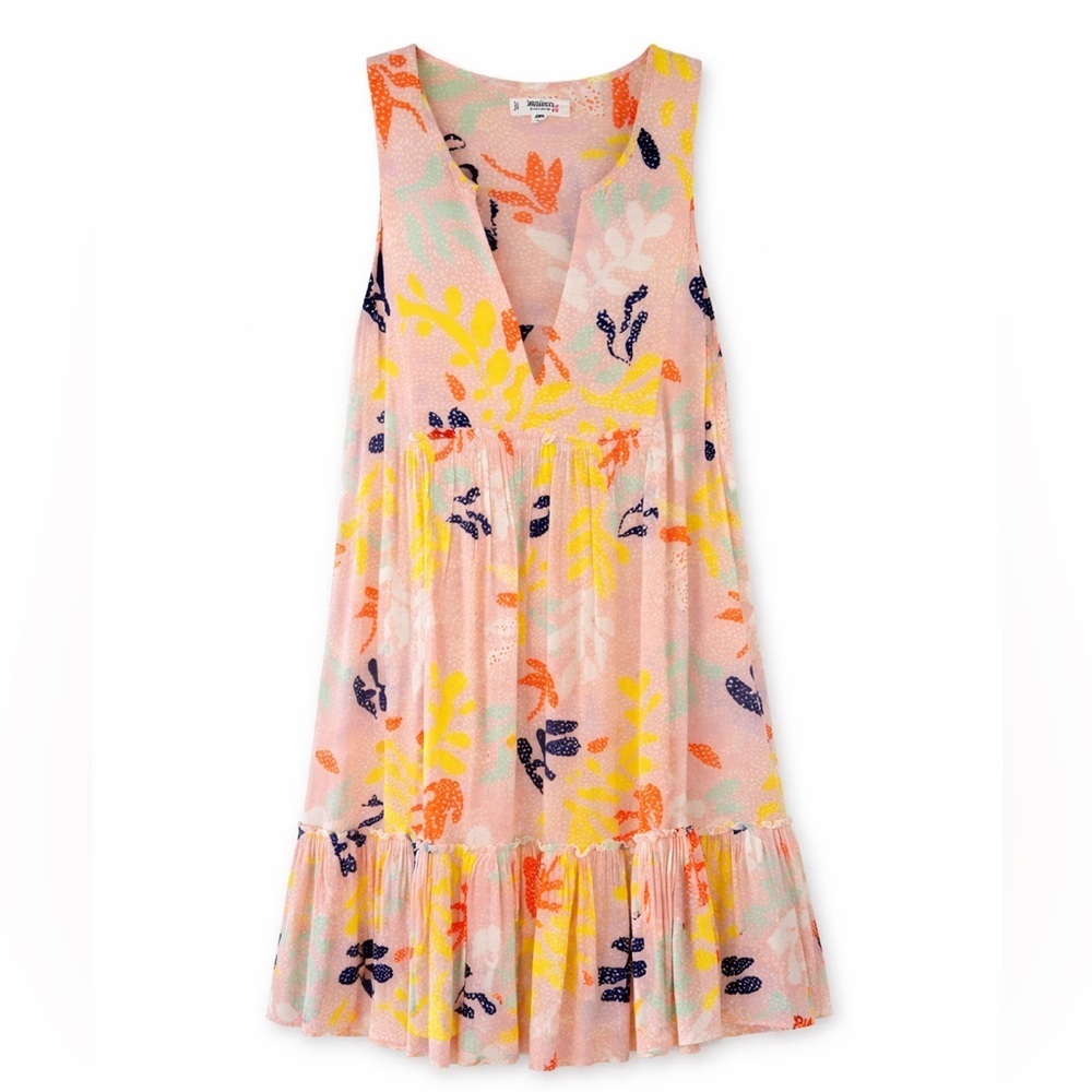 Lemlem by Liya Kebede Reef Bib Mini Dress Pink Print Size M - Picture 3 of 4